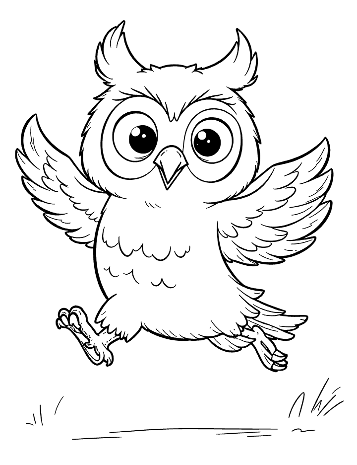 Owl running coloring page