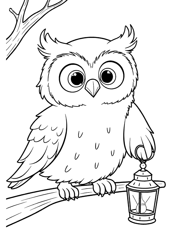 Owl with lantern coloring page