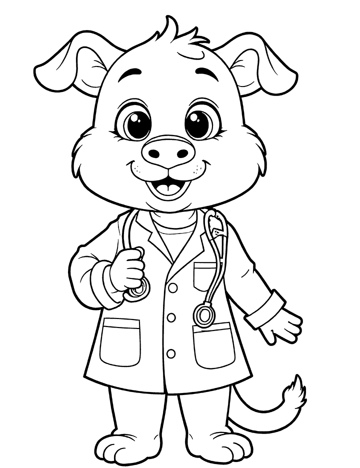 Pig with stethoscope coloring page