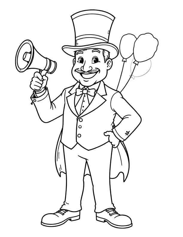 Ring master holding a megaphone coloring page