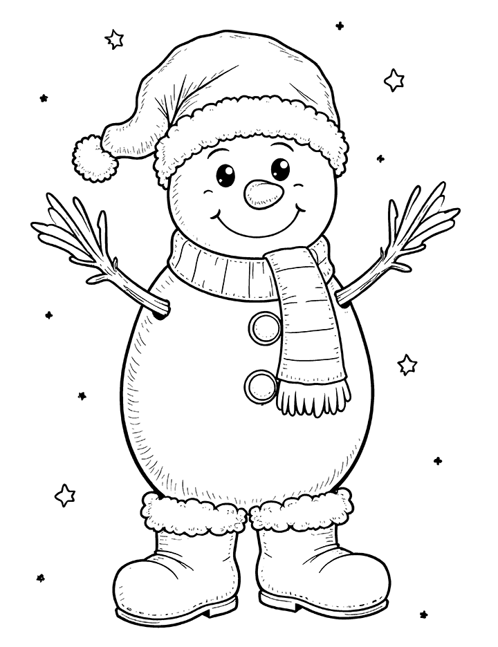 Snowman in holiday boots coloring page