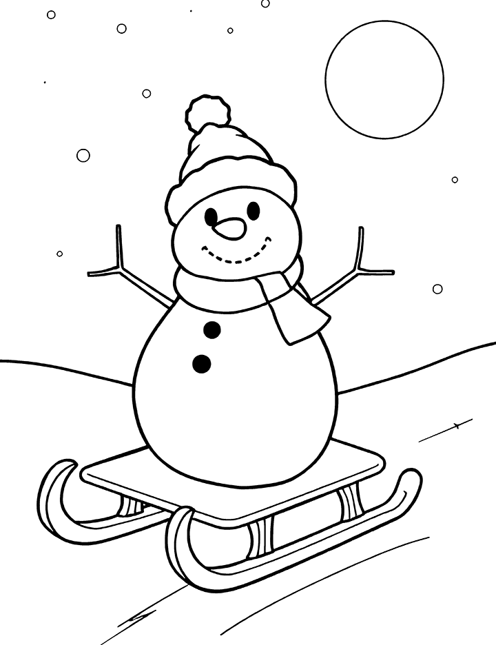 Snowman on a sunny day coloring page