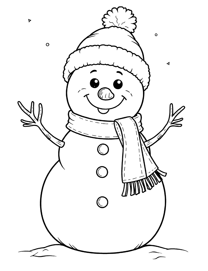 Snowman wearing scarf coloring page