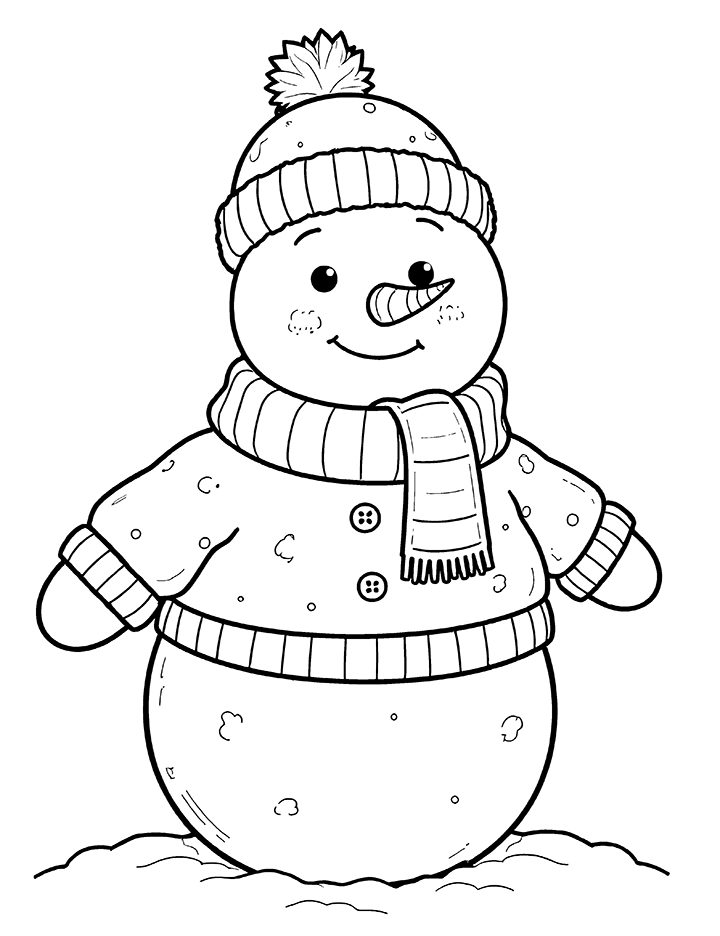 Snowman wearing sweater coloring page