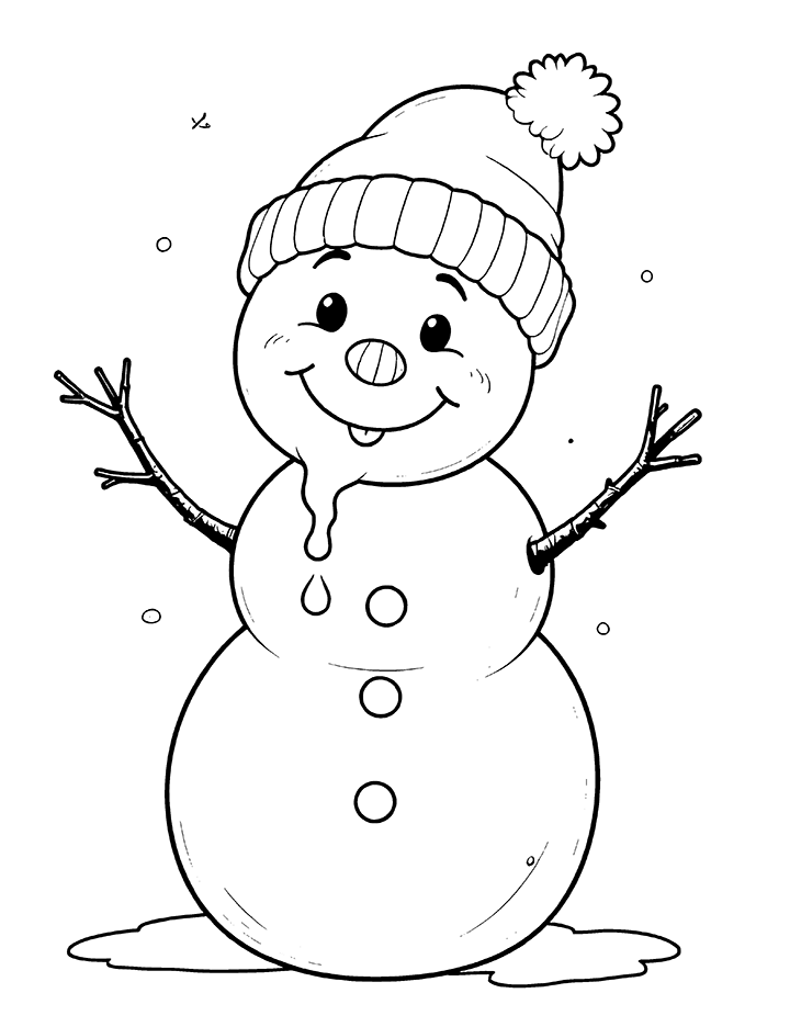 Snowman with melting expression coloring page