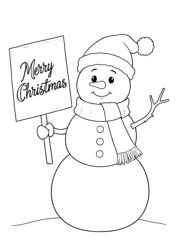 Snowman with Merry Christmas banner coloring page