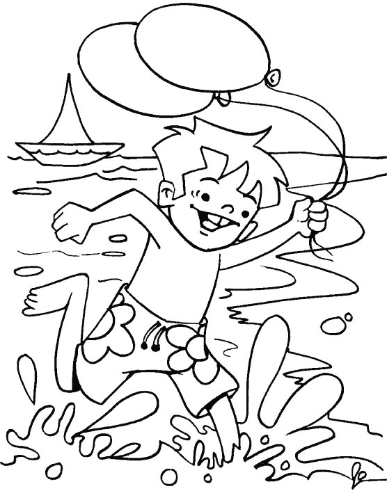Boy running at beach coloring page | Download Free Boy running at beach ...