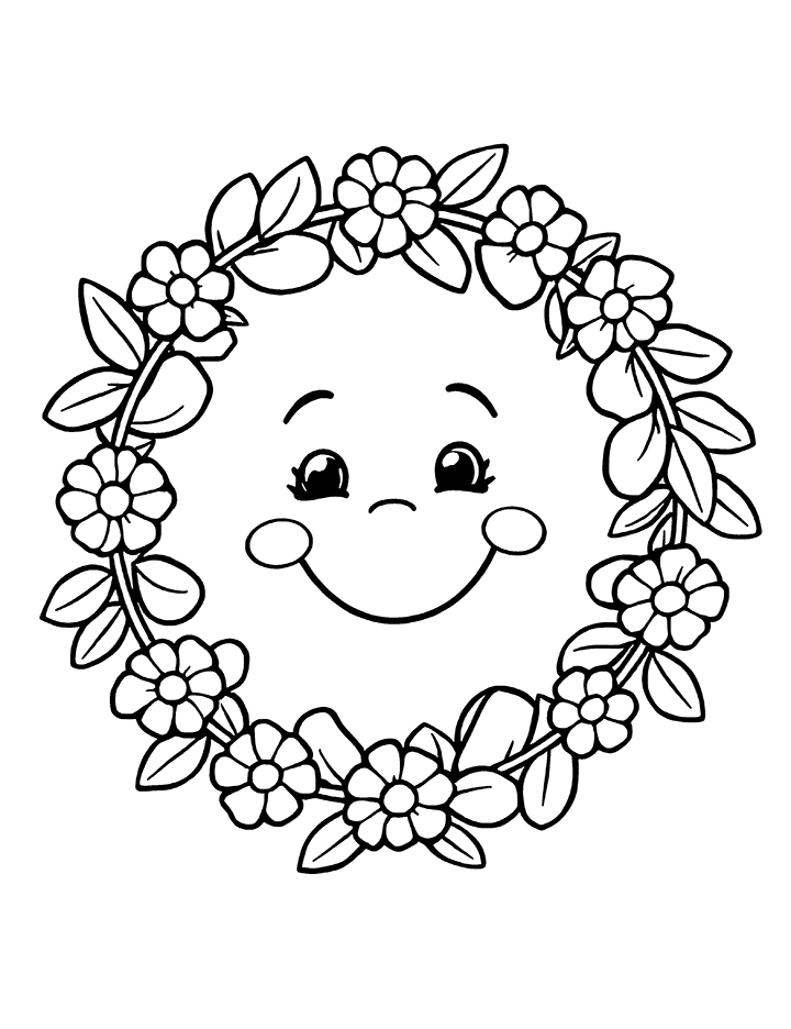 Wreath with happy face coloring page